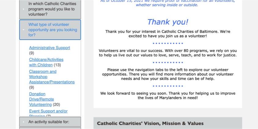 step 1 screenshot from volunteer portal